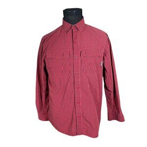 Columbia Men's Red Black Check Long Sleeve Button Frront Shirt Medium